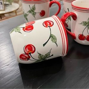 3/ Retired Target Home Cherries Jubilee Hand Painted Ceramic mugs - set of 3